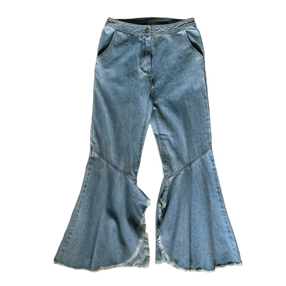 HONEYBUM Woman’s Raw Flare Hem High Rise Light Wash Jeans Size Large - Picture 12 of 12